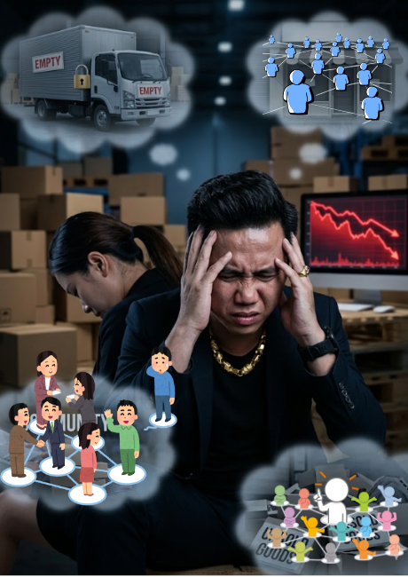 Người kinh doanh mệt mỏi nhìn biểu đồ giảm